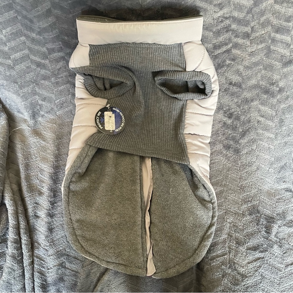 Cute Light Grey with Hot Pink Zippers Winter Dog Coat with Cold Alert Technology - Picture 5 of 12